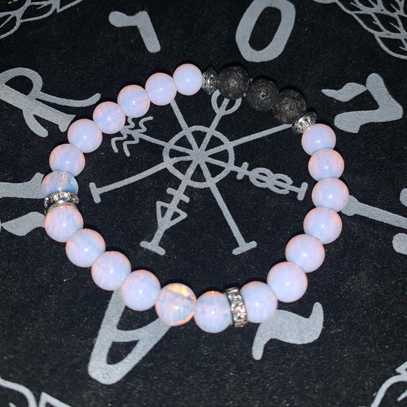 New✋🏼made AAAAA Pink Opal Natural 💎Stone Stretch Bracelet w Zircon Rondell’s - Picture 1 of 14